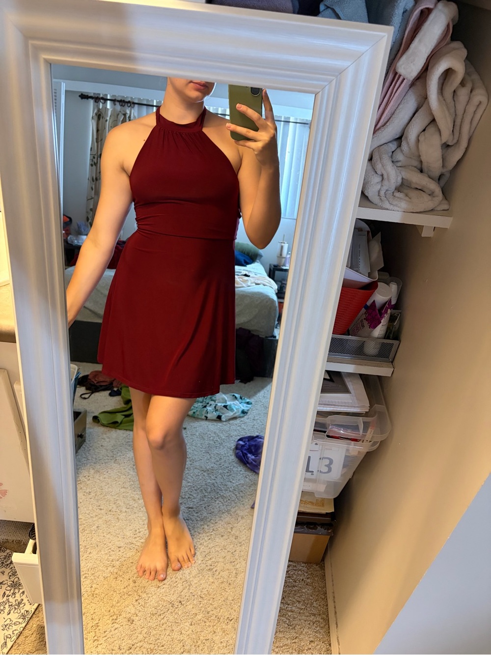 Windsor Halter Mini Dress in Burgundy